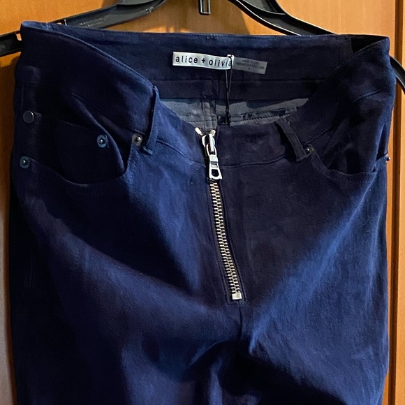 Alice + Olivia Zip Front Suede Blue Jeans - Picture 2 of 6